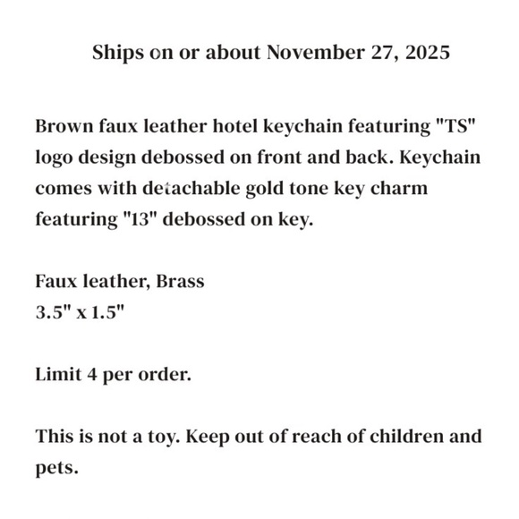 Taylor Swift The Life of a Showgirl Faux Hotel Key Keychain - Picture 3 of 3